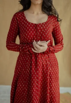 Akrita Red Ajrakh Moss Cotton Kali Kurta