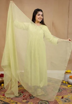 Akshara Mulmul Cotton Lime Kurta Set (Set of 3)