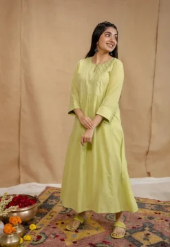 Akshara Mulmul Cotton Lime Kurta Set (Set of 3)