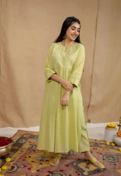 Akshara Mulmul Cotton Lime Kurta Set (Set of 3)