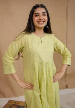 Akshara Mulmul Cotton Lime Kurta Set (Set of 3)