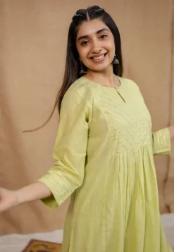 Akshara Mulmul Cotton Lime Kurta Set (Set of 3)