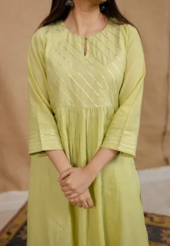Akshara Mulmul Cotton Lime Kurta Set (Set of 3)