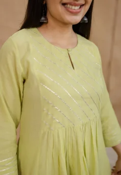 Akshara Mulmul Cotton Lime Kurta Set (Set of 3)