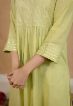 Akshara Mulmul Cotton Lime Kurta Set (Set of 3)