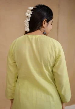 Akshara Mulmul Cotton Lime Kurta Set (Set of 3)