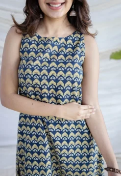 Amaja Blue Ajrakh Cotton A Line Dress