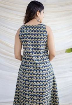 Amaja Blue Ajrakh Cotton A Line Dress
