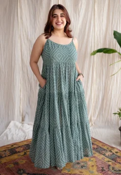 Amrin Green Batik MulMul Cotton A Line Dress