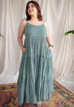 Amrin Green Batik MulMul Cotton A Line Dress