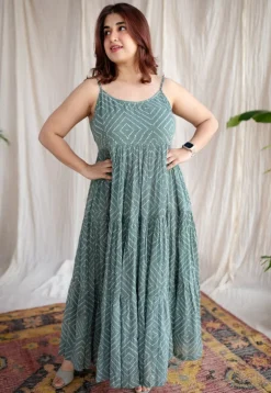 Amrin Green Batik MulMul Cotton A Line Dress