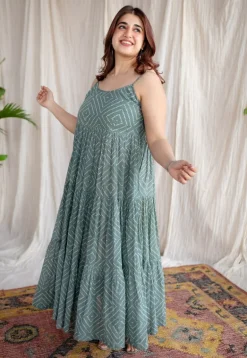 Amrin Green Batik MulMul Cotton A Line Dress