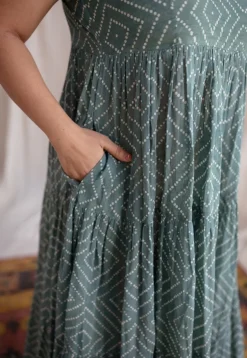 Amrin Green Batik MulMul Cotton A Line Dress