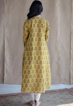 Anamika Mustard Ajrakh Cotton A Line Kurta