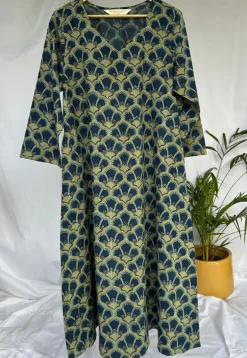 Anamika Navy Blue Ajrakh Cotton A Line Kurta