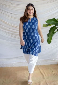 Anaya Indigo Dabu Cotton Straight Kurta