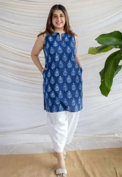 Anaya Indigo Dabu Cotton Straight Kurta