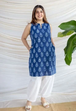 Anaya Indigo Dabu Cotton Straight Kurta