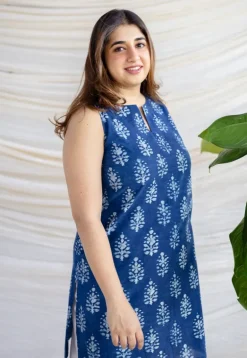 Anaya Indigo Dabu Cotton Straight Kurta