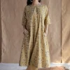 Anu Yellow Ajrakh Cotton A Line Kurta with Hand Embroidery