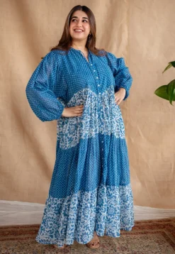 Arina Batik Natural Dyed MulMul Cotton Dress with Slip