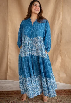 Arina Batik Natural Dyed MulMul Cotton Dress with Slip