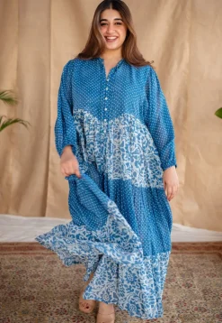 Arina Batik Natural Dyed MulMul Cotton Dress with Slip