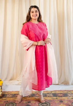Arna Bandhani Chanderi Silk Kurta with Mukaish Detailing