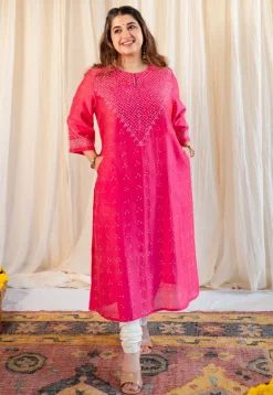 Arna Bandhani Chanderi Silk Kurta with Mukaish Detailing