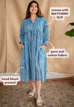 Arya Batik Natural Dyed MulMul Cotton Dress with Slip