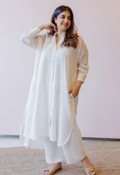 Asha Off White Jamdani Handloom Cotton Anti-Fit Kurta
