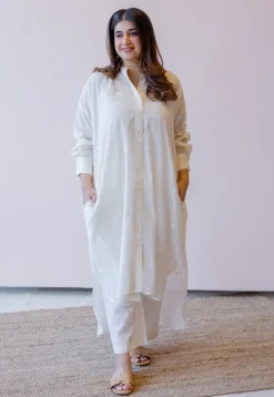 Asha Off White Jamdani Handloom Cotton Anti-Fit Kurta