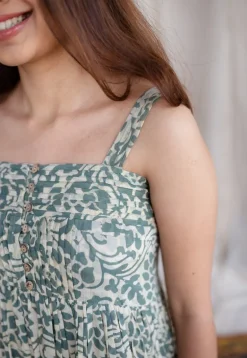 Ashvi Green Batik MulMul Cotton A Line Dress