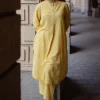 Asma Mustard Hand Block Print Slub Cotton A Line Kurta with Hand Embroidery