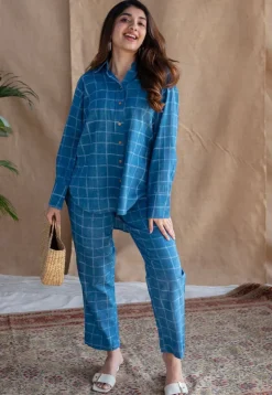 Atifa Indigo Dabu Slub Cotton Straight Pant