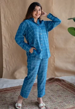 Atifa Indigo Dabu Slub Cotton Straight Pant