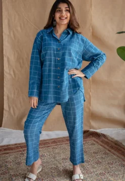 Atifa Indigo Dabu Slub Cotton Straight Pant