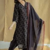 Avika Black Ajrakh Chanderi Silk Straight Kurta with Hand Embroidery