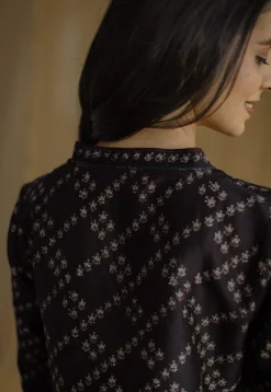Avika Black Ajrakh Chanderi Silk Straight Kurta with Hand Embroidery