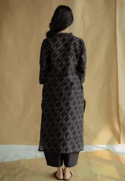 Avika Black Ajrakh Chanderi Silk Straight Kurta with Hand Embroidery