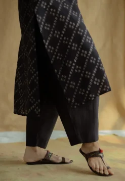 Avika Black Ajrakh Chanderi Silk Straight Kurta with Hand Embroidery