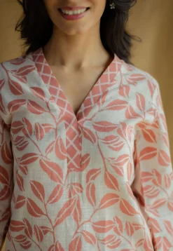 Avika Coral Hand Block Print Slub Cotton Straight Kurta