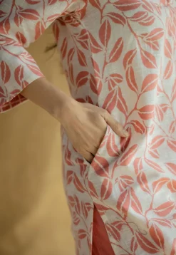 Avika Coral Hand Block Print Slub Cotton Straight Kurta