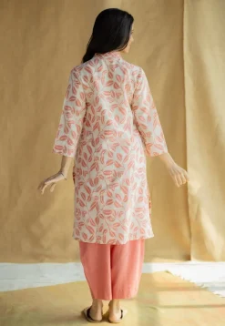 Avika Coral Hand Block Print Slub Cotton Straight Kurta