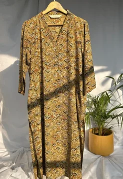 Avika Mustard Kalamkari Cotton Straight Kurta