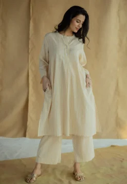 Ayaat Cream Hand Block Print Slub Cotton Anti-Fit Kurta
