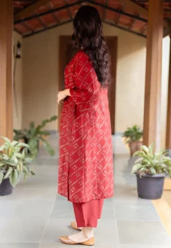 Ayra Madder Ajrakh Chanderi Silk Jhabba Kali Kurta with Hand Embroidery