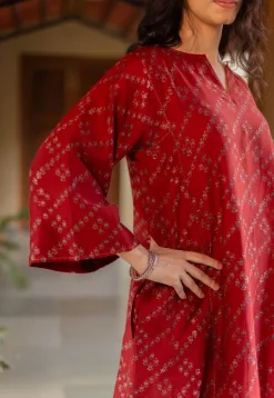 Ayra Madder Ajrakh Chanderi Silk Jhabba Kali Kurta with Hand Embroidery