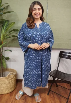 Ayrin Indigo Dabu Cotton Jhabba Kali Kurta