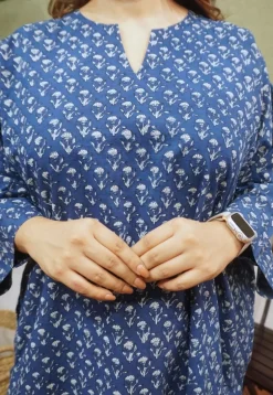 Ayrin Indigo Dabu Cotton Jhabba Kali Kurta